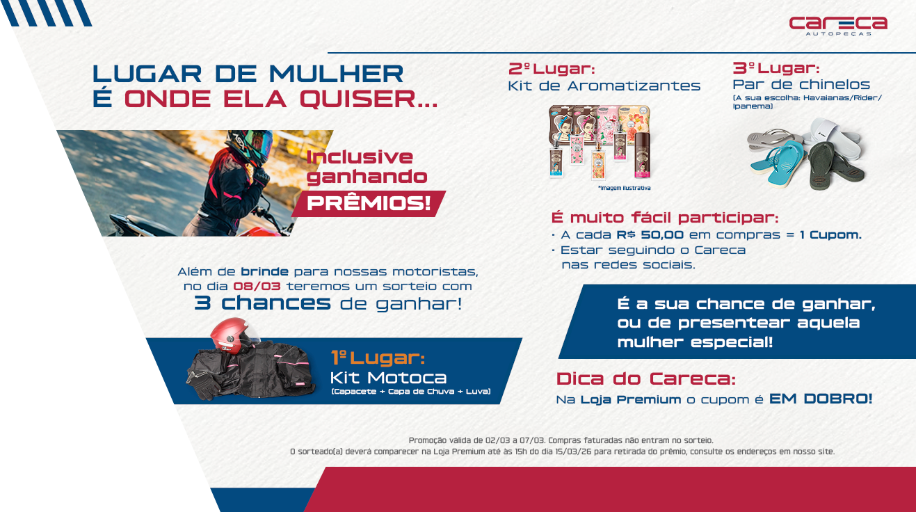 Dia da mulher, capacete, capa de chuva, luva, moto, chinelos, aromatizante, prêmio